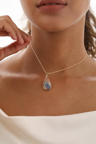 Miniatura 56 de Forget-Me-Not and Queen Anne's Lace Pressed Wildflower Necklace Birth Month Real Flower Necklace Gold/Silver Pressed Flower Jewelry