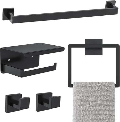 Miniatura 7 de Juego de 5 piezas de accesorios de ferretería de baño de níquel cepillado, juego de toallero de 16 pulgadas, juego de ferretería de baño de acero