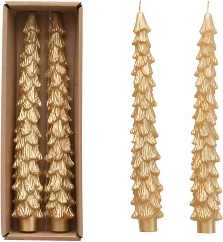 Miniatura 28 de Creative Co-Op Velas cónicas en forma de árbol sin perfume, color beige ponche de huevo, juego de 2 en caja Ponche de huevo beige