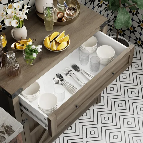 Miniatura 6 de JUMMICO Gabinete de barra de café, aparador de cocina de granja, gabinete de buffet con cajón y estante ajustable, gabinete de almacenamiento