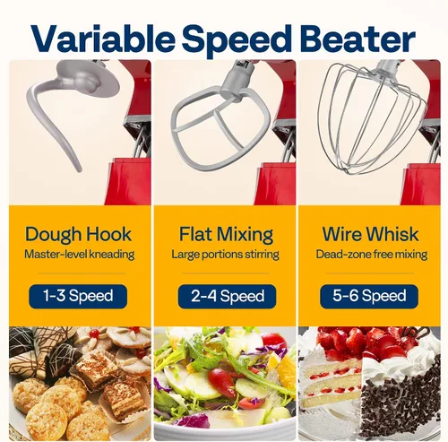 Miniatura 6 de VIVOHOME Mezclador de pie multifuncional 9 en 1 con fermentación, mezclador eléctrico de cocina de 6 velocidades y 7 cuartos con temporizador, Rojo