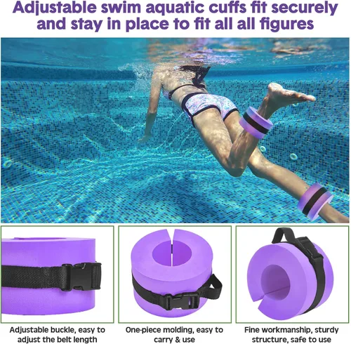 Miniatura 4 de Juego de 5 ejercicios acuáticos para piscina, incluye 2 mancuernas ligeras de agua, 2 pesas de natación de tobillo y cinturón de natación