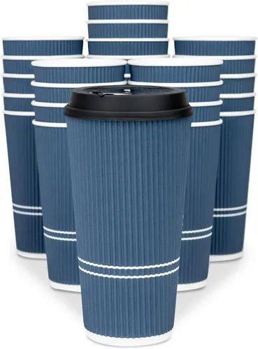 Miniatura 8 de To Go - Tazas de café con tapas, taza de café desechable de 22 onzas con tapa. Tazas calientes grandes de papel de viaje Togo con ondas aisladas