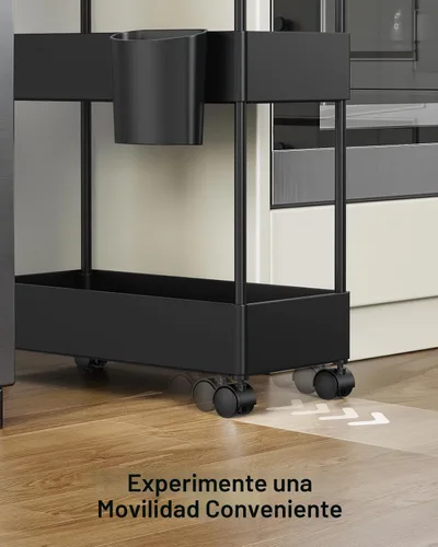 Miniatura 7 de Pipishell Carrito de almacenamiento delgado con ruedas, organizador de baño de 3 niveles y carrito de almacenamiento, carritos rodantes para baño