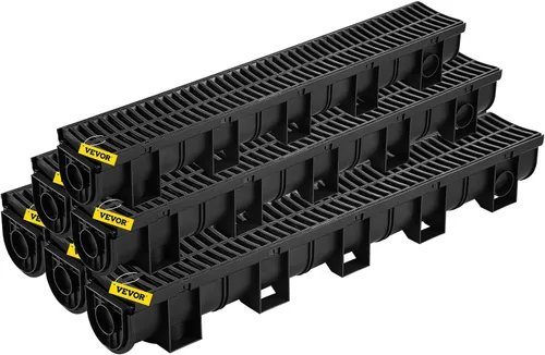 VEVOR Sistema de drenaje de zanjas con rejilla de plástico, drenaje de canal HDPE de 5.9 x 5.1 pulgadas para jardín, entrada de vehículos, paquete