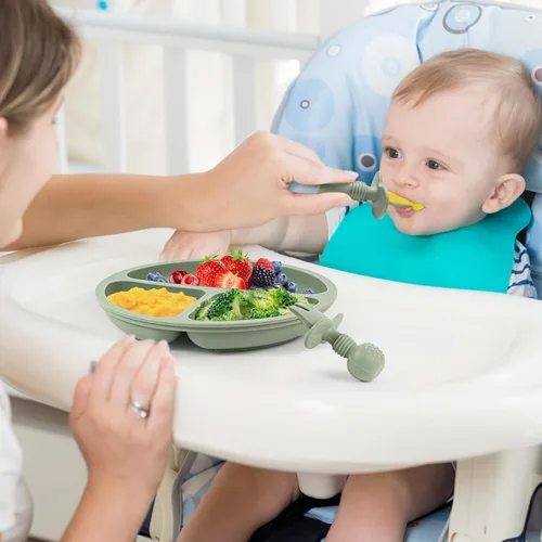 Miniatura 3 de Eascrozn Juego de Cucharas y Tenedores de Alimentación para Bebés, Paquete de 6 Utensilios de Silicona para Niños Pequeños de Primera Etapa