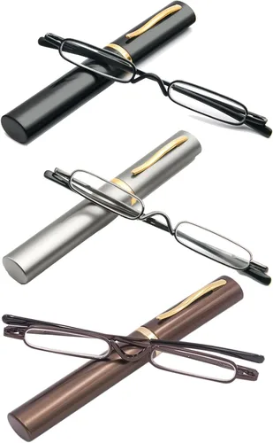 Miniatura 12 de Lentes de lectura ultra pequeños para hombres y mujeres, lectores de bolsillo delgados con clip para bolígrafo, carcasa de metal, bisagra