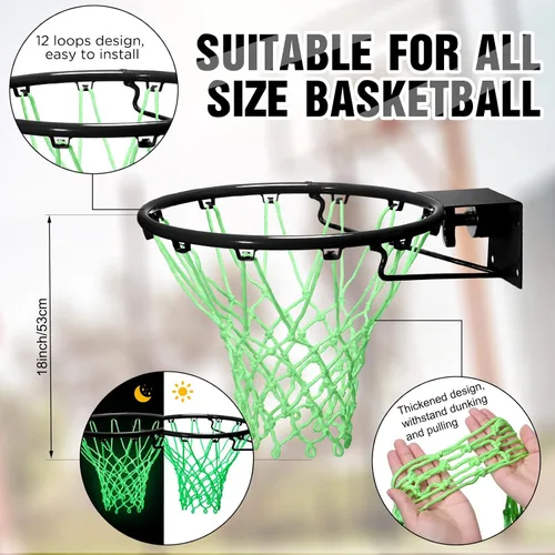 Miniatura 2 de Jenaai Juego de 3 piezas de baloncesto brillante, incluye tamaño 7 brillante baloncesto luz nocturna red con bomba para aro luminoso regalo