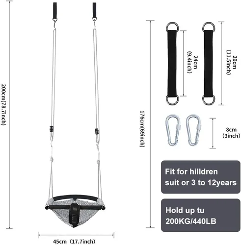 Miniatura 4 de Asiento de columpio para niños pequeños de 2 en 1 - Asientos de columpio de cuerda ajustables para niños Juego de columpio para patio trasero Gris