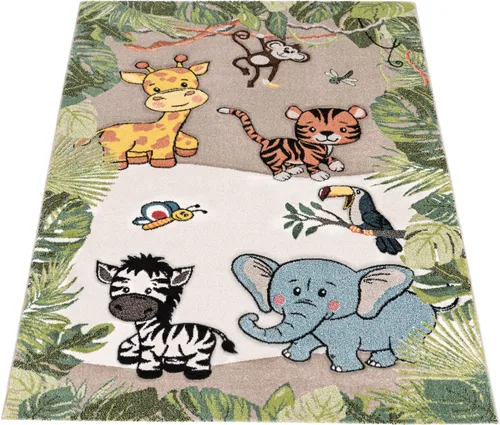 Miniatura 6 de Paco Home Alfombra de guardería para niños, diseño de animales de la selva, jirafa, león en beige, tamaño: 2 pies 8 pulgadas x 4 pies 11 pulgadas