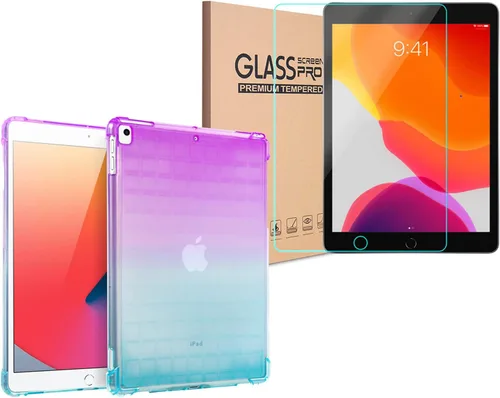 Miniatura 5 de KIQ Funda para iPad 10.2, 9ª, 8ª y 7ª generación, con protector de pantalla de vidrio templado, TPU colorido a prueba de golpes, compatible con verde