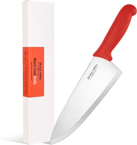 Miniatura 9 de Cuchillo de chef japonés de acero inoxidable de alto carbono de 8 pulgadas, cuchillo de cocina profesional extra afilado y ancho con mango Blanco