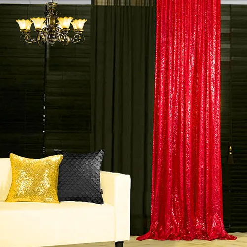 Miniatura 6 de Cortina tipo telón de fondo de lentejuelas rojas de 4 x 8 pies, 2 paneles de cortinas de fondo brillantes con purpurina para decoración de Rojo