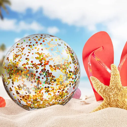 Miniatura 6 de Civaner 6 Piezas Pelotas de Playa Inflables con Purpurina de 24 Pulgadas, Pelotas Grandes de Piscina con Confeti Brillante para Decoraciones de Oro