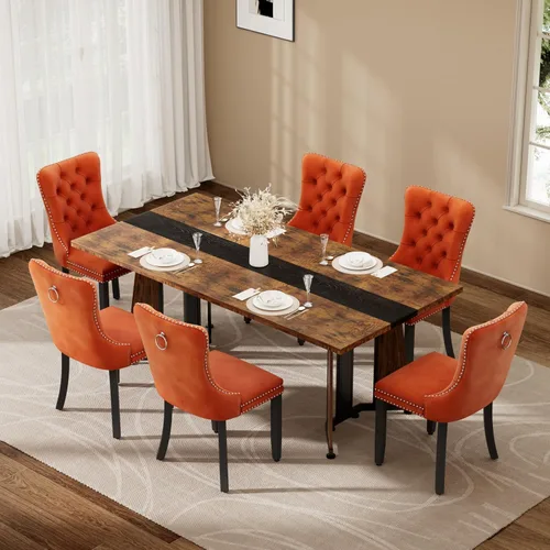 Miniatura 19 de Juego de mesa de comedor de 5 piezas con 4 sillas, mesa de comedor rectangular de madera de 71 pulgadas con sillas de comedor de terciopelo, tablero