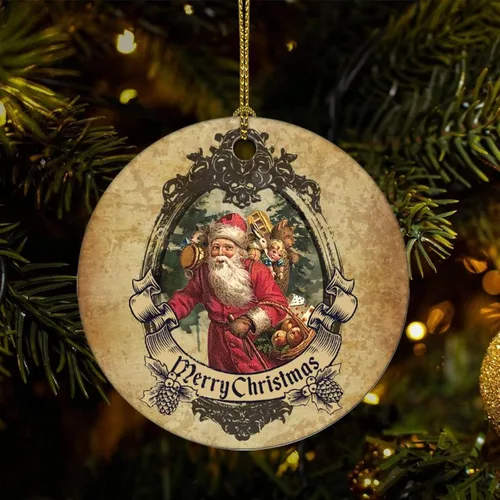 Cheyan Divertido tema de Navidad retro adorno de porcelana de Navidad decoraciones para el hogar colgantes de Navidad Papá Noel árbol de Navidad