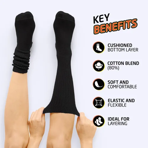 Miniatura 3 de HOT FEET Calcetines holgados para niñas, paquete de 6 calcetines altos apilados, calcetines largos de mezcla de algodón cálido para niños