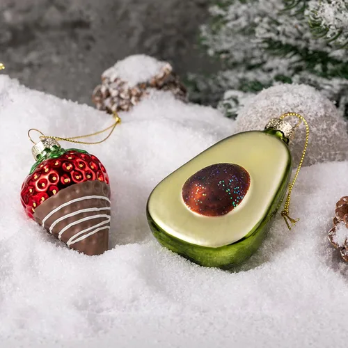 Miniatura 3 de Adornos de Navidad de cristal, paquete de 2 adornos de aguacate y fresa para árboles de Navidad, adornos de vidrio soplado para colección y regalo