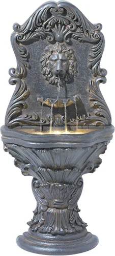 Miniatura 8 de Royal Lions Head - Fuente de suelo italiana grande de 51 pulgadas de alto para decoración al aire libre de piedra sintética con estatua de luz