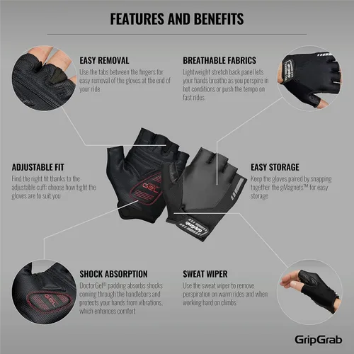 Miniatura 2 de GripGrab ProGel - Guantes acolchados de medio dedo para ciclismo de verano, guantes de ciclismo para hombres, guantes de ciclismo sin dedos