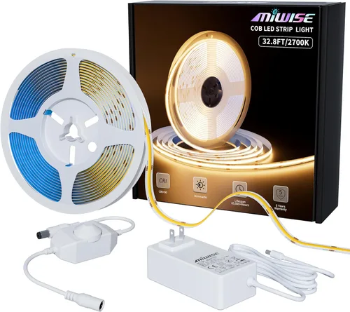 MIWISE COB - Tira de luz LED de 32.8 pies/10m, CRI 90+ blanco cálido 2700K, alto lumen, regulable, súper brillante, flexible, DC24V, cinta de luz