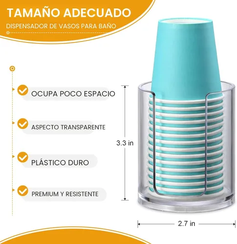 Miniatura 2 de AOZITA Dispensador de tazas para baño, paquete de 2 portavasos para enjuague bucal, portavasos pequeños desechables de papel para enjuagar tazas