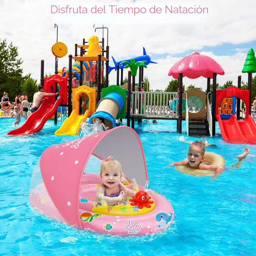 Miniatura 6 de EZIGO Baby Pool Float with Canopy UPF50+ Sun Protection, Inflatable Kids Pool Floats with Ocean Animal Toys for Baby 6-36 Months, Infant Swimming