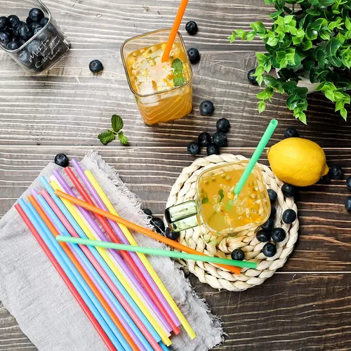 Miniatura 2 de 100 popotes de plástico coloridos, popotes rectos desechables extra largos de 10.26 pulgadas, 0.23 pulgadas de diámetro para café helado, jugo