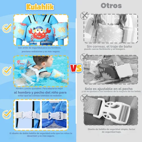Miniatura 5 de Chaleco de natación para niños pequeños, flotadores para niños de 22 a 66 libras, chaleco de natación extraíble con correa de entrepierna y arnés