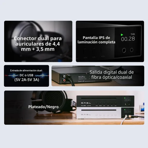 Miniatura 4 de Reproductor de CD S.M.S.L PL150, Compatible con CD estándar, CD de MP3. Soporta auriculares RCA, de 3.5mm y 4.4mm, salida de fibra óptica y coaxial