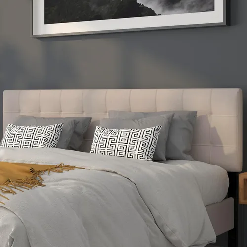 Miniatura 36 de BizChair Cabecero tapizado acolchado de tamaño matrimonial en tela negra Negro