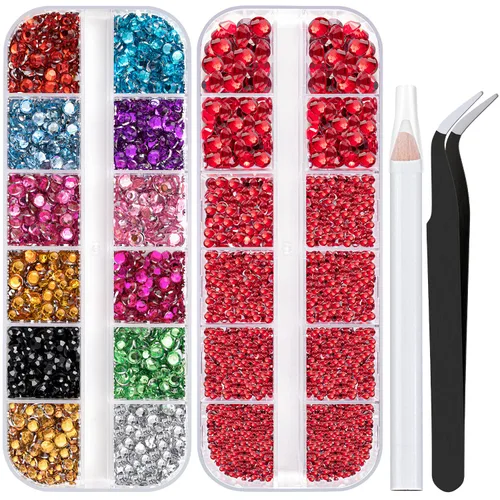 Miniatura 25 de Dos paquetes de diamantes de imitación de parte trasera plana, 4520 piezas, diamantes de imitación coloridos para uñas, multicolor + AB + gemas