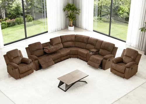 Miniatura 8 de Juego de sofá seccional reclinable manual, juegos de muebles de sala de estar, sofá seccional en forma de L y 2 sillas, cómodo sofá reclinable
