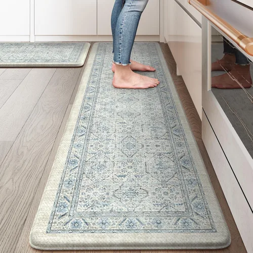 Miniatura 37 de KIMODE Alfombra de Cocina Antifatiga 2 Piezas, Alfombras de Cocina Antideslizantes e Impermeables, Alfombra de Cocina de Estilo Rústico en Gris
