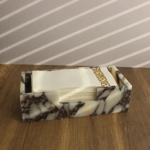 Miniatura 10 de Portatollas para invitados de travertino natural de 9.8" × 4.9" para baño, portaservilletas rectangular con borde festoneado, bandeja para toallas