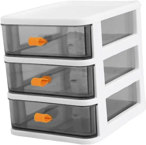 COLLBATH Caja de tres niveles, cajones extraíbles de almacenamiento, contenedor transparente, pequeño escritorio de oficina, organizador de