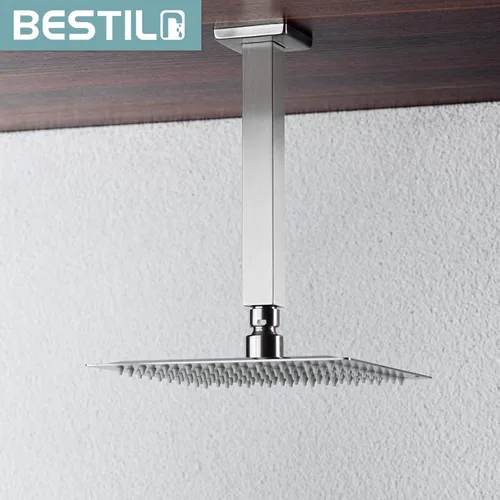 Miniatura 2 de BESTILL Brazo de ducha de 8 pulgadas de níquel cepillado para montaje en techo y brida, brazo de ducha cuadrado para lluvia