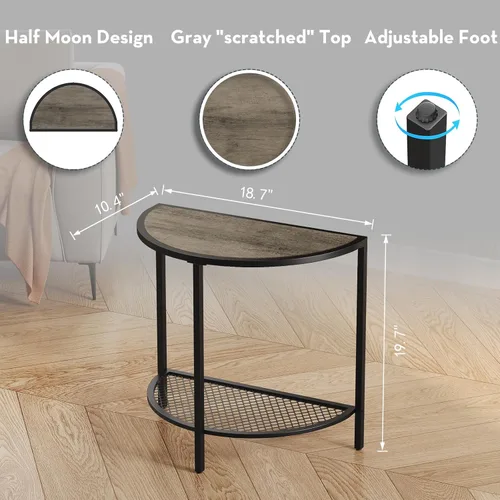 Miniatura 3 de SAYGOER Mesa auxiliar pequeña de media luna de 19.7 pulgadas, mesita de noche de cama de 18.7"*10.4", mesas auxiliares grises para sala de estar