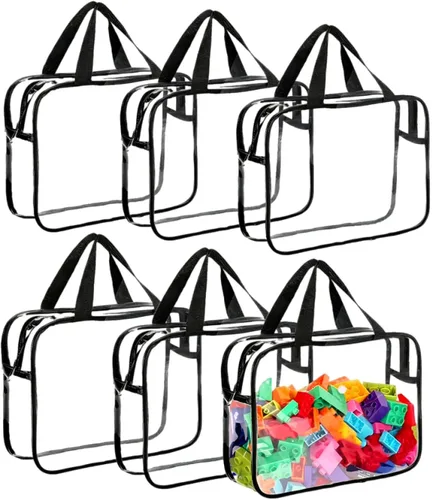 Miniatura 8 de Bolsa de almacenamiento transparente con cremallera, bolsas organizadoras para viajes en casa con asas, para bloques de construcción, rompecabezas