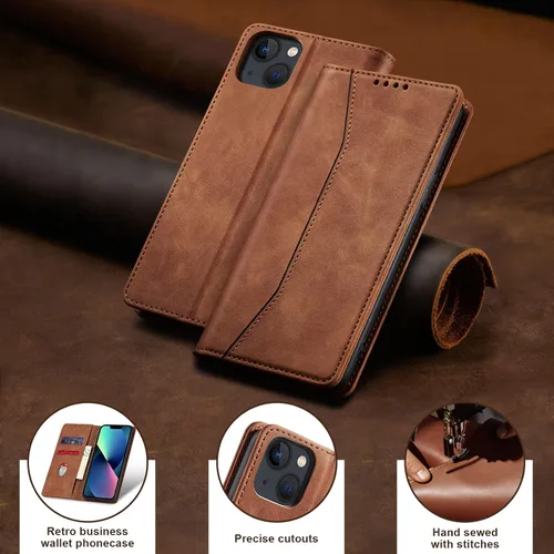 Miniatura 7 de Jasonyu Funda tipo cartera con tapa para iPhone 13, funda magnética de cuero con tarjetero y función atril, funda protectora duradera de TPU a Marrón