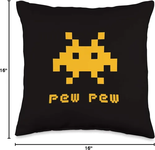 Miniatura 4 de Geeks and Gamers Alien Invaders Pew Space - Almohada de regalo de videojuegos retro de 8 bits, 15.7 x 15.7 in, multicolor