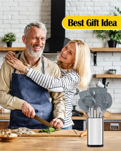 Miniatura 6 de Juego de utensilios de cocina de silicona, 8 piezas antiadherentes con mango de acero inoxidable, herramientas de cocina resistentes al calor sin