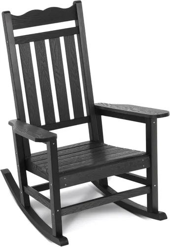 Stoog Mecedora para patio, para todo tipo de clima, soporte de peso de 400 libras, nunca se decolora ni se pudre, para patio trasero, hoguera, Negro