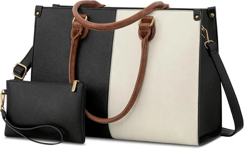 Miniatura 11 de LOVEVOOK Bolsa de mano para laptop para mujer, 15.6 pulgadas, de gran capacidad, de cuero vintage, impermeable, con bolso de mano, regalo ideal