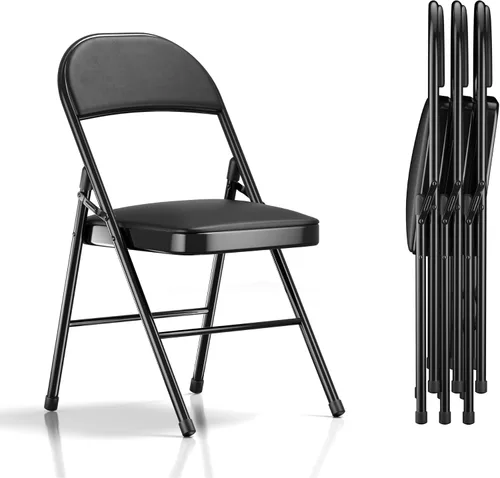 Miniatura 8 de VECELO Paquete de 4 sillas plegables portátiles de metal con acolchado de poliuretano ultra suave para oficina en casa, beige