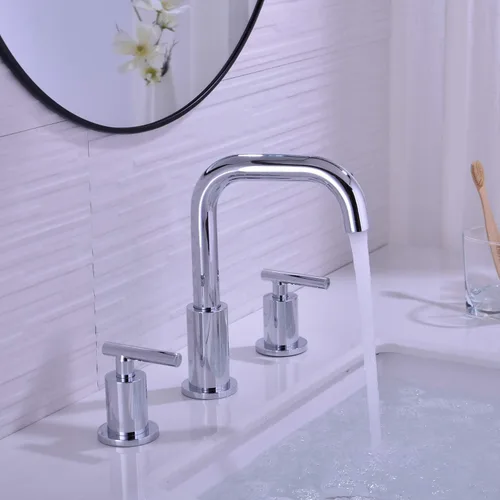 Miniatura 3 de TRUSTMI Grifo de lavabo de baño de 2 manijas de 8 pulgadas de extensión amplia, arco alto, latón, 3 orificios, grifo de tocador con mangueras