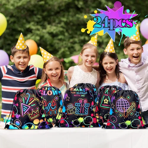 Miniatura 2 de Sweetude 24 bolsas de regalo de fiesta Let's Glow con cordón, decoración para niñas, niños, cumpleaños, bodas, fiestas