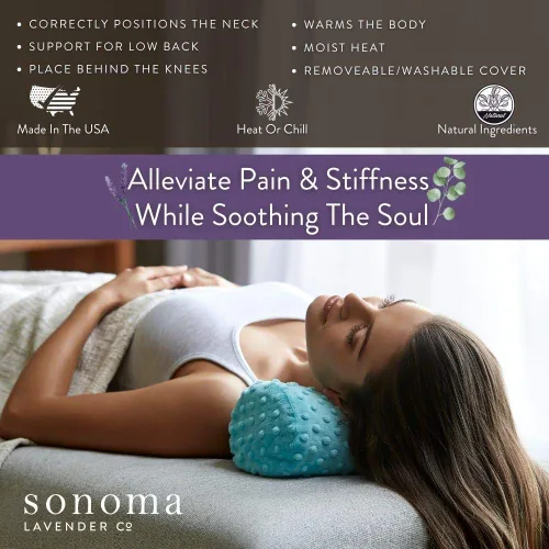 Miniatura 2 de Sonoma Lavender Rollo de cojín de lavanda, punto lila para microondas, almohada de cuello caliente/frío, calmante y alivio del dolor para cuello
