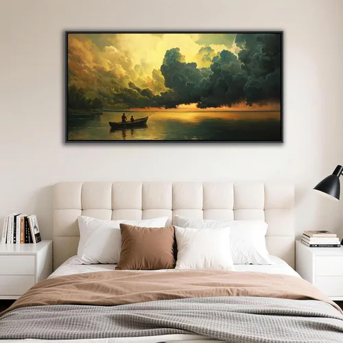 Miniatura 13 de YCPRIMER Gran Arte de Pared de Paisaje para Sala de Estar, Lienzo de Decoración de Pared con Flores, Arte de Decoración en Azul y Morado, Cuadro
