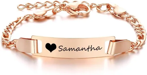 Miniatura 125 de Pulsera de barra para bebé: chapado en oro de 18 quilates, pulsera con placa de identificación personalizada para niños pequeños de mamá, nombre